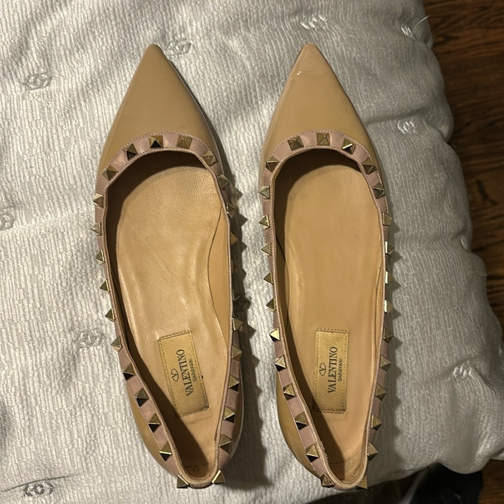 Valentino Rockstud Pointed Toe Ballerina Flats Size 37